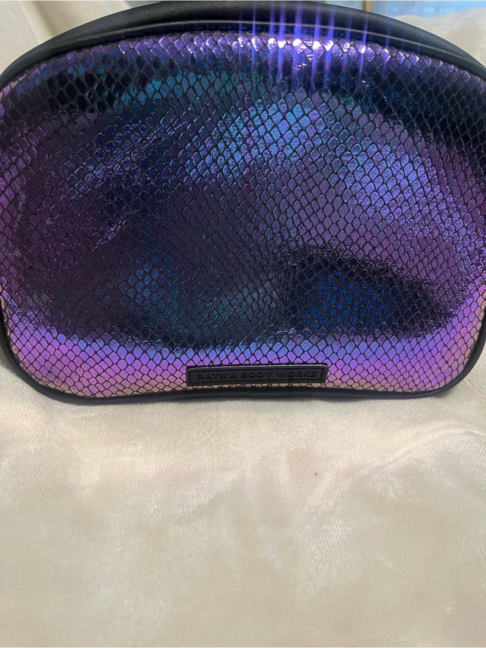 Bath & Body Works Iridescent Black Holographic Cosmetic Bag with Bat Accent - Picture 8 of 9